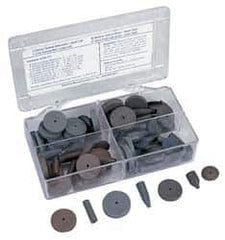 Cratex - 76 Piece Rubber Abrasive Point Set - Includes 8 Tapered Edge Wheels, 24 Straight Wheels, 16 Cylinder Points, 24 Bullet Points, 2 Wheel Mandrels & 2 Point Mandrels - USA Tool & Supply