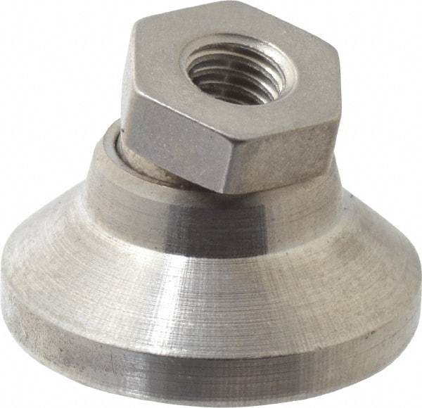 Vlier - 150 Lb Capacity, 10-32 Thread, 17/32" OAL, Stainless Steel Stud, Tapped Pivotal Socket Mount Leveling Pad - 3/4" Base Diam, Delrin Pad, 3/8" Hex - USA Tool & Supply