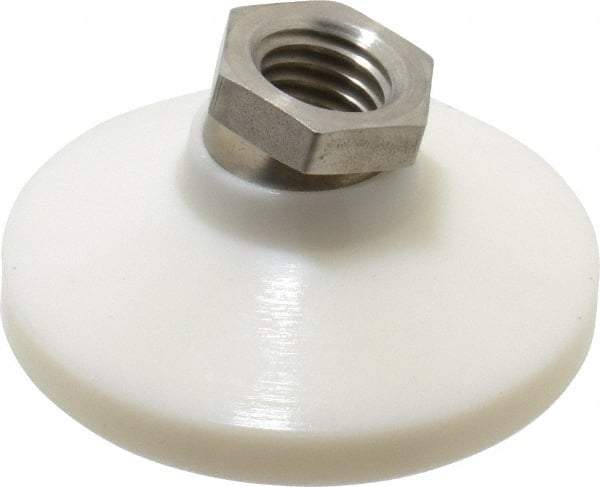 Vlier - 1200 Lb Capacity, 5/8-11 Thread, 1-1/4" OAL, Stainless Steel Stud, Tapped Pivotal Socket Mount Leveling Pad - 2-1/2" Base Diam, Delrin Pad, 7/8" Hex - USA Tool & Supply