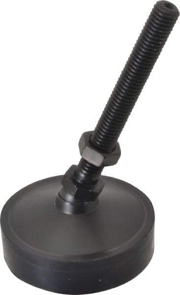 Vlier - 800 Lb Capacity, 1/2-13 Thread, 5-5/8" OAL, Steel Stud, Studded Pivotal Socket Mount Leveling Pad & Mount - 4" Stud Length, 3" Base Diam, Neoprene Pad, 3/4" Hex - USA Tool & Supply