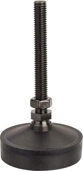 Vlier - 1200 Lb Capacity, 1/2-13 Thread, 5-5/8" OAL, Steel Stud, Studded Pivotal Socket Mount Leveling Pad & Mount - 4" Stud Length, 3" Base Diam, Neoprene Pad, 3/4" Hex - USA Tool & Supply