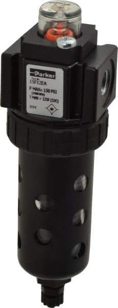 Parker - 1/4" Port, 34 CFM Coalescing Filter - Polycarbonate Bowl, Manual Drain, Modular Connection, 150 Max psi - USA Tool & Supply