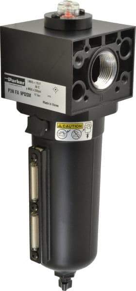 Parker - 1-1/2" Port Coalescing Filter - Aluminum Bowl, Manual Drain, 250 Max psi, 5.59" Long x 11.9" High - USA Tool & Supply