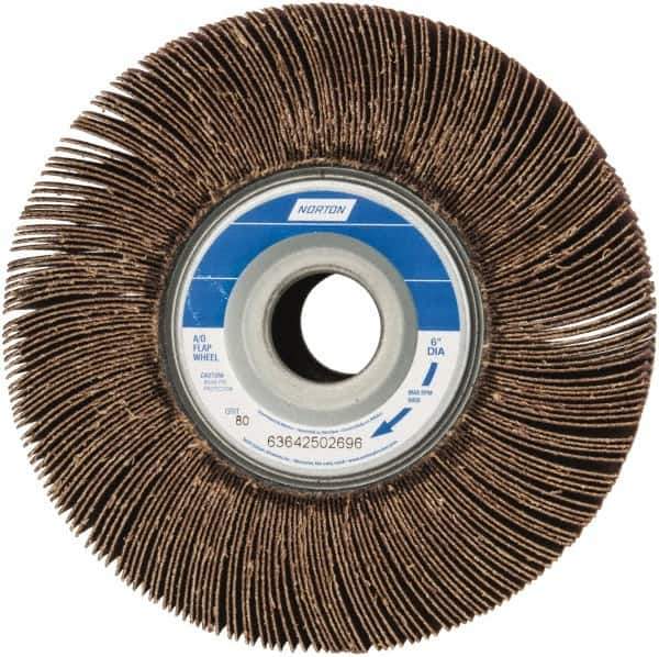 Norton - 6" Diam, 80 Grit Aluminum Oxide Unmounted Flap Wheel - 1" Hole, 3" Wide, Coated, Medium Grade, 6,200 Max RPM , Cloth Backing - USA Tool & Supply
