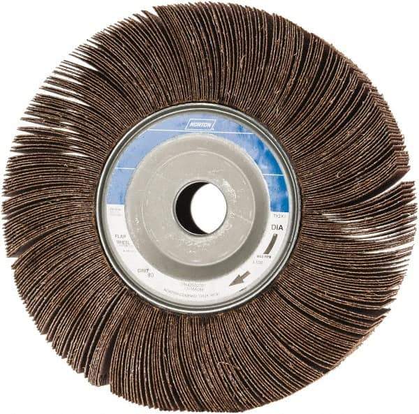 Norton - 8" Diam, 80 Grit Aluminum Oxide Unmounted Flap Wheel - 1" Hole, 2" Wide, Coated, Medium Grade, 4,700 Max RPM , Cloth Backing - USA Tool & Supply