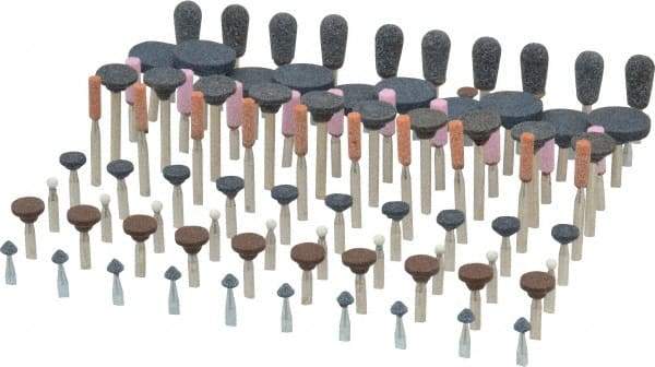Grier Abrasives - 100 Piece Aluminum Oxide Vitrified Mounted Stone Abrasive Point Set - Assorted Shapes - USA Tool & Supply
