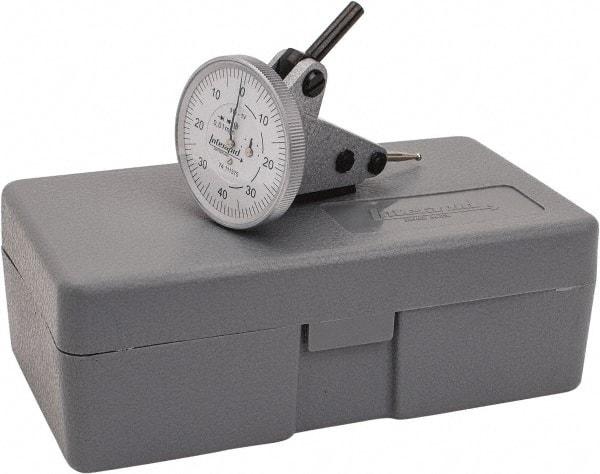 INTERAPID - 1.6 mm Range, 0.01 mm Dial Graduation, Vertical Dial Test Indicator - 1-1/2 Inch White Dial, 0-40-0 Dial Reading - USA Tool & Supply