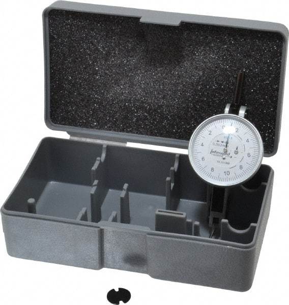 INTERAPID - 0.4 mm Range, 0.002 mm Dial Graduation, Horizontal Dial Test Indicator - 1-1/2 Inch White Dial, 0-10-0 Dial Reading - USA Tool & Supply