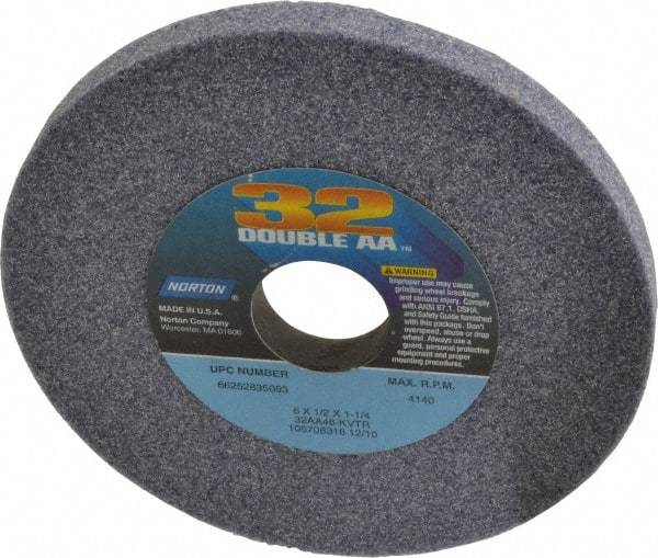 Norton - 6" Diam x 1-1/4" Hole x 1/2" Thick, K Hardness, 46 Grit Surface Grinding Wheel - Aluminum Oxide, Type 1, Coarse Grade, 4,140 Max RPM, Vitrified Bond, No Recess - USA Tool & Supply