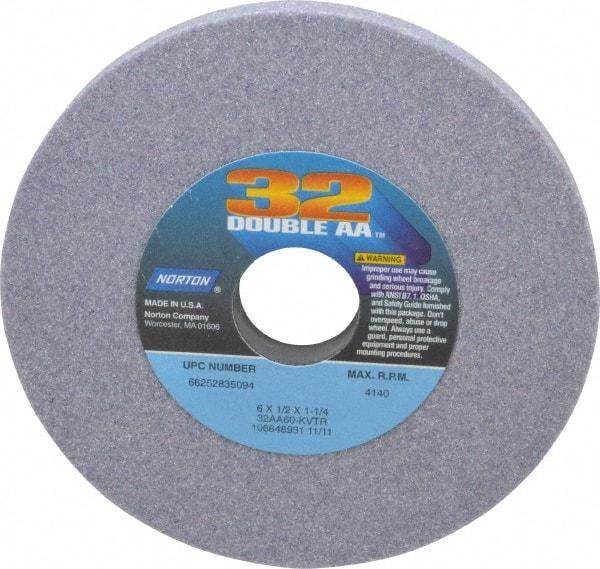 Norton - 6" Diam x 1-1/4" Hole x 1/2" Thick, K Hardness, 60 Grit Surface Grinding Wheel - Aluminum Oxide, Type 1, Medium Grade, 4,140 Max RPM, Vitrified Bond, No Recess - USA Tool & Supply