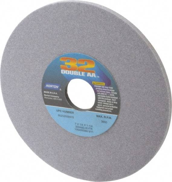 Norton - 7" Diam x 1-1/4" Hole x 1/4" Thick, K Hardness, 80 Grit Surface Grinding Wheel - Aluminum Oxide, Type 1, Medium Grade, 3,600 Max RPM, Vitrified Bond, No Recess - USA Tool & Supply