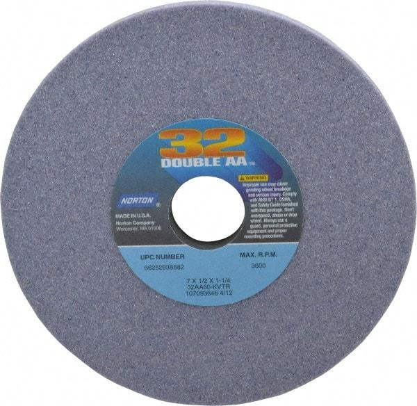 Norton - 7" Diam x 1-1/4" Hole x 1/2" Thick, K Hardness, 60 Grit Surface Grinding Wheel - Aluminum Oxide, Type 1, Medium Grade, 3,600 Max RPM, Vitrified Bond, No Recess - USA Tool & Supply