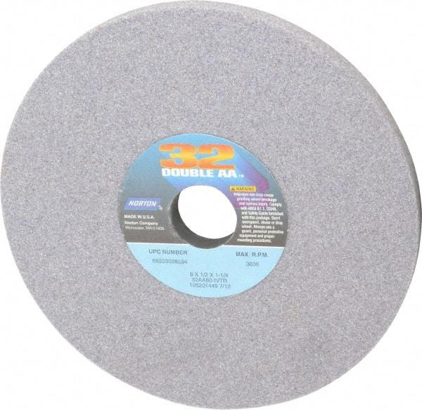 Norton - 8" Diam x 1-1/4" Hole x 1/2" Thick, I Hardness, 60 Grit Surface Grinding Wheel - Aluminum Oxide, Type 1, Medium Grade, 3,600 Max RPM, Vitrified Bond, No Recess - USA Tool & Supply