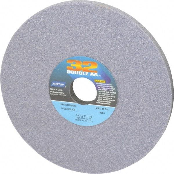 Norton - 8" Diam x 1-1/4" Hole x 1/2" Thick, J Hardness, 60 Grit Surface Grinding Wheel - Aluminum Oxide, Type 1, Medium Grade, 3,600 Max RPM, Vitrified Bond, No Recess - USA Tool & Supply