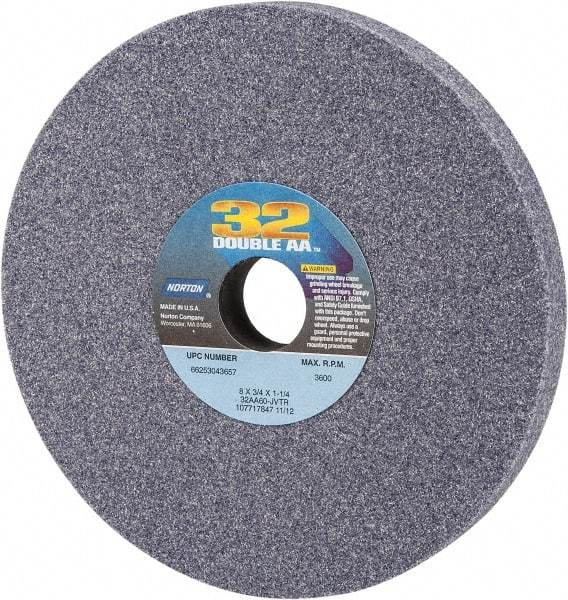 Norton - 8" Diam x 1-1/4" Hole x 3/4" Thick, J Hardness, 60 Grit Surface Grinding Wheel - Aluminum Oxide, Type 1, Medium Grade, 3,600 Max RPM, Vitrified Bond, No Recess - USA Tool & Supply