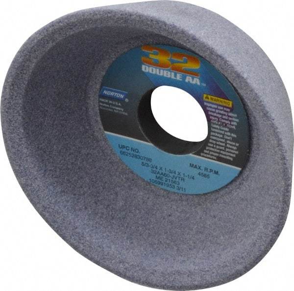 Norton - 5" Diam, 1-1/4" Hole Size, 1-3/4" Overall Thickness, 60 Grit, Type 11 Tool & Cutter Grinding Wheel - Medium Grade, Aluminum Oxide, K Hardness, Vitrified Bond, 4,585 RPM - USA Tool & Supply