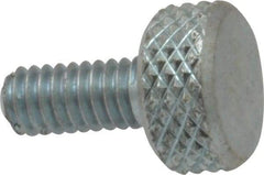 Electro Hardware - #8-32 Knurled Shoulderless Brass Thumb Screw - 9/16" OAL, 3/8" Head Diam x 3/16" Head Height, Zinc-Plated Finish - USA Tool & Supply