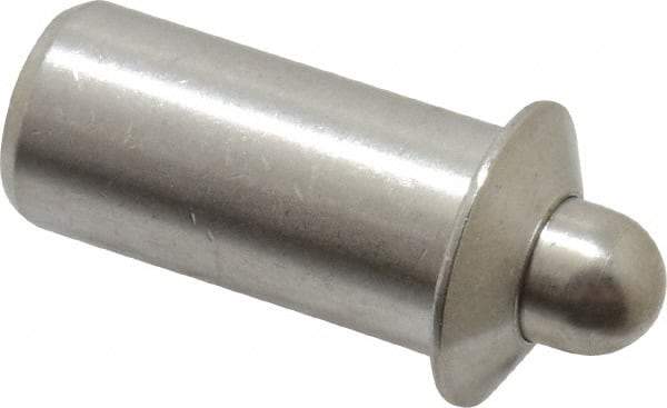 Vlier - 0.786" Body Len x 3/8" Body Diam, 0.234" Plunger Diam, 5 Lb Init to 14 Lb Final End Force, 0.786" Len Under Flange, Stainless Steel Press Fit Spring Plunger - 1/2" Flange Diam, 0.096" Flange Thickness, 0.882" Plunger Len, 3/16" Plunger Projection - USA Tool & Supply