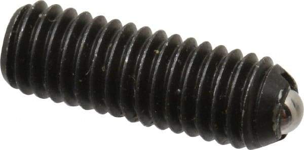 Vlier - 10-32, 0.094" Ball Diam, 0.57" Body Length, 0.025" Max Ball Reach, Threaded Ball Plunger - Steel Body, Stainless Steel Ball, 1.5 Lb Initial End Force, 3 Lb Final End Force, Locking Element - USA Tool & Supply