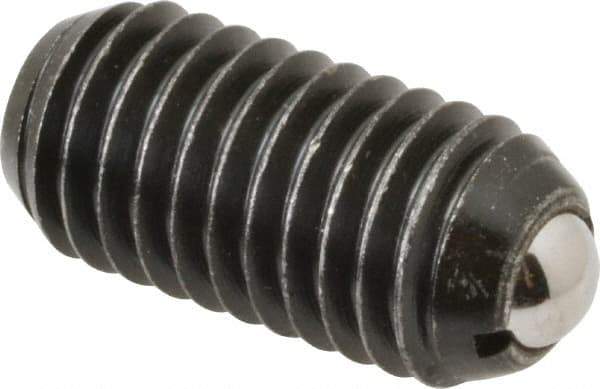 Vlier - 1/2-13, 0.281" Ball Diam, 1.05" Body Length, 0.072" Max Ball Reach, Threaded Ball Plunger - Steel Body, Stainless Steel Ball, 6 Lb Initial End Force, 12 Lb Final End Force - USA Tool & Supply