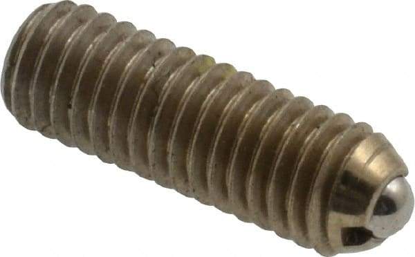 Vlier - 10-32, 0.094" Ball Diam, 0.57" Body Length, 0.025" Max Ball Reach, Threaded Ball Plunger - Stainless Steel Body, Stainless Steel Ball, 1.5 Lb Initial End Force, 3 Lb Final End Force, Locking Element - USA Tool & Supply