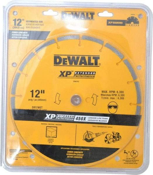 DeWALT - 12" Diam, 1" Arbor Hole Diam, Wet & Dry Cut Saw Blade - Diamond-Tipped, Standard Round Arbor - USA Tool & Supply