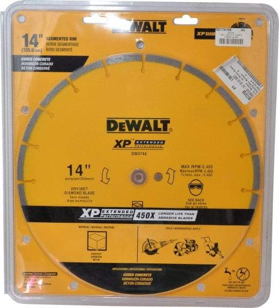 DeWALT - 14" Diam, 1" Arbor Hole Diam, Wet & Dry Cut Saw Blade - Diamond-Tipped, Standard Round Arbor - USA Tool & Supply