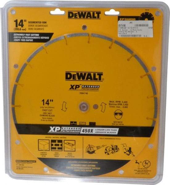 DeWALT - 14" Diam, 1" Arbor Hole Diam, Wet & Dry Cut Saw Blade - Diamond-Tipped, General Purpose Action, Standard Round Arbor - USA Tool & Supply