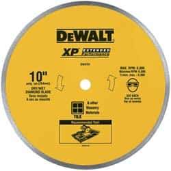 DeWALT - 10" Diam, 5/8" Arbor Hole Diam, Wet & Dry Cut Saw Blade - Diamond-Tipped, Standard Round Arbor - USA Tool & Supply