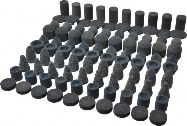 Grier Abrasives - 100 Piece Aluminum Oxide Vitrified Mounted Stone Abrasive Point Set - Includes Shapes A5, A12, A14, A21, A32, A37, A39, A40, W206 & W217 - USA Tool & Supply