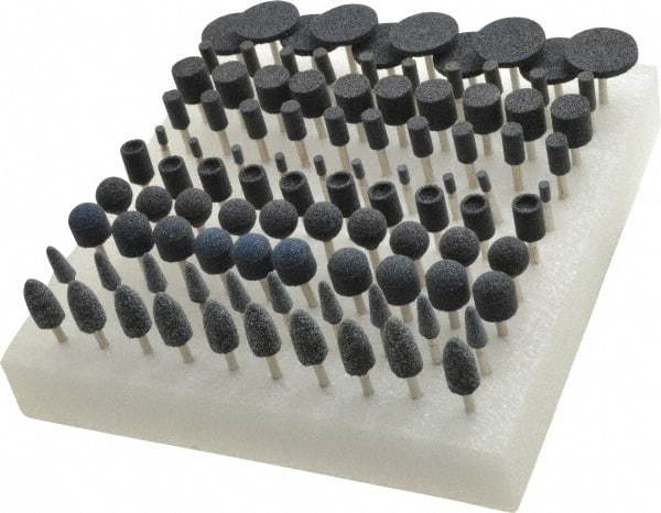 Grier Abrasives - 100 Piece Aluminum Oxide Vitrified Mounted Stone Abrasive Point Set - Includes Shapes W125, W154, W144, W163, W185, B91, B53, B121, B52 & B131 - USA Tool & Supply
