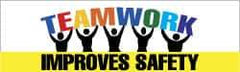 NMC - Teamwork Improves Safety, 120 Inch Long x 36 Inch High, Safety Banner with Graphic - Graphic Shows Planet Earth, Polyethylene, English, Printed on 1 Side - USA Tool & Supply
