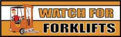 NMC - Watch for Forklifts, 120 Inch Long x 36 Inch High, Safety Banner with Graphic - Graphic Shows Recycling Symbol, Polyethylene, English, Printed on 1 Side - USA Tool & Supply