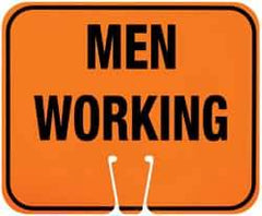 NMC - "Men Working", 12-3/4" Wide x 10-1/2" High, Plastic Construction Roadway Signs - Black on Orange, Rectangle, Cone Mount - USA Tool & Supply