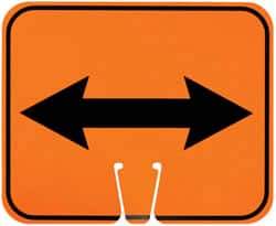 NMC - "Double Arrow", 12-3/4" Wide x 10-1/2" High, Plastic Construction Roadway Signs - Black on Orange, Rectangle, Cone Mount - USA Tool & Supply