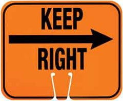 NMC - "Keep Right", "Right Arrow", 12-3/4" Wide x 10-1/2" High, Plastic Construction Roadway Signs - Black on Orange, Rectangle, Cone Mount - USA Tool & Supply