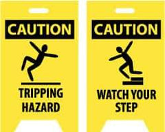 NMC - Caution - Tripping Hazard, Caution - Watch Your Step, 12" Wide x 19" High, Plastic Floor Sign - A-Frame, Black on Yellow, For Accident Prevention - USA Tool & Supply