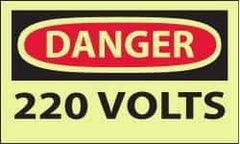 NMC - Accident Prevention Label, Header: DANGER - Legend: Danger - 220 Volts, English, Red & Black & Yellow, 5" Long x 3" High, Sign Muscle Finish - USA Tool & Supply