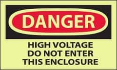 NMC - Accident Prevention Label, Header: DANGER - Legend: Danger - High Voltage - Do Not Enter This Enclosure, English, Red & Black & Yellow, 5" Long x 3" High, Sign Muscle Finish - USA Tool & Supply