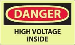 NMC - Accident Prevention Label, Header: DANGER - Legend: Danger - High Voltage Inside, English, Red & Black & Yellow, 5" Long x 3" High, Sign Muscle Finish - USA Tool & Supply