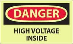 NMC - Accident Prevention Label, Header: DANGER - Legend: Danger - High Voltage Inside, English, Red & Black & Yellow, 5" Long x 3" High, Sign Muscle Finish - USA Tool & Supply
