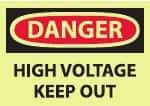 NMC - "Danger - High Voltage - Keep Out", 10" Long x 14" Wide, Pressure-Sensitive Vinyl Safety Sign - Rectangle, 0.004" Thick, Use for Accident Prevention - USA Tool & Supply