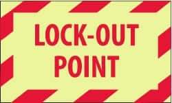 NMC - Accident Prevention Label - Legend: Lock-Out Point, English, Red on Yellow, 5" Long x 3" High, Sign Muscle Finish - USA Tool & Supply