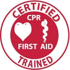 NMC - Certified CPR First Aid Trained, Hard Hat Label - Red on White, 2" Thick, For Certified Operator - USA Tool & Supply