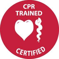 NMC - CPR Trained Certified, Hard Hat Label - White on Red, 2" Thick, For Accident Prevention - USA Tool & Supply