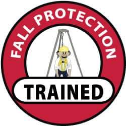 NMC - Fall Protection Trained, Hard Hat Label - Black, Red & Yellow on White, 2" Thick, For Accident Prevention - USA Tool & Supply