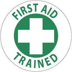 NMC - First Aid Trained, Hard Hat Label - Green on White, 2" Thick, For Accident Prevention - USA Tool & Supply