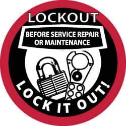 NMC - Lockout Before Service Repair or Maintenance - Lock It Out, Hard Hat Label - Black & Red on White, 2" Thick, For Accident Prevention - USA Tool & Supply