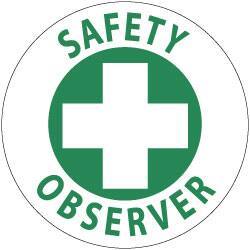 NMC - Safety Observer, Hard Hat Label - Green on White, 2" Thick, For Accident Prevention - USA Tool & Supply