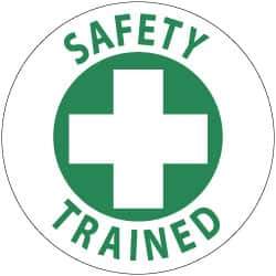 NMC - Safety Trained, Hard Hat Label - Green on White, 2" Thick, For Accident Prevention - USA Tool & Supply